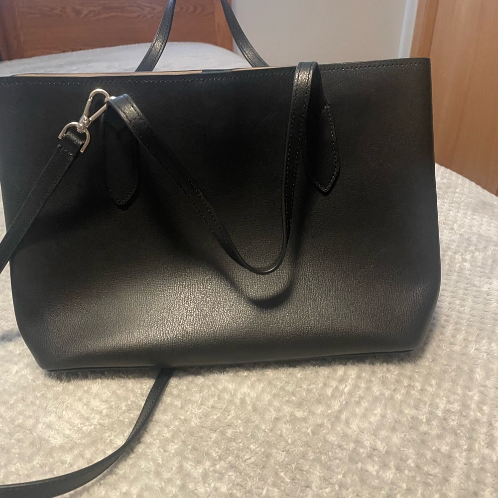 Kate Spade Black Leather Tote Bag with Structured Design
